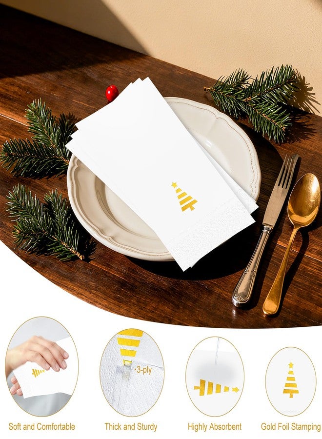 Tbsone Christmas Paper Napkins Disposable: Guest Dinner Hand Towels, Gold Foil Christmas Trees Design for Table Decor, Bathroom, Home, Kitchen, Holiday Cocktail Party (50 Pack) - Image 4